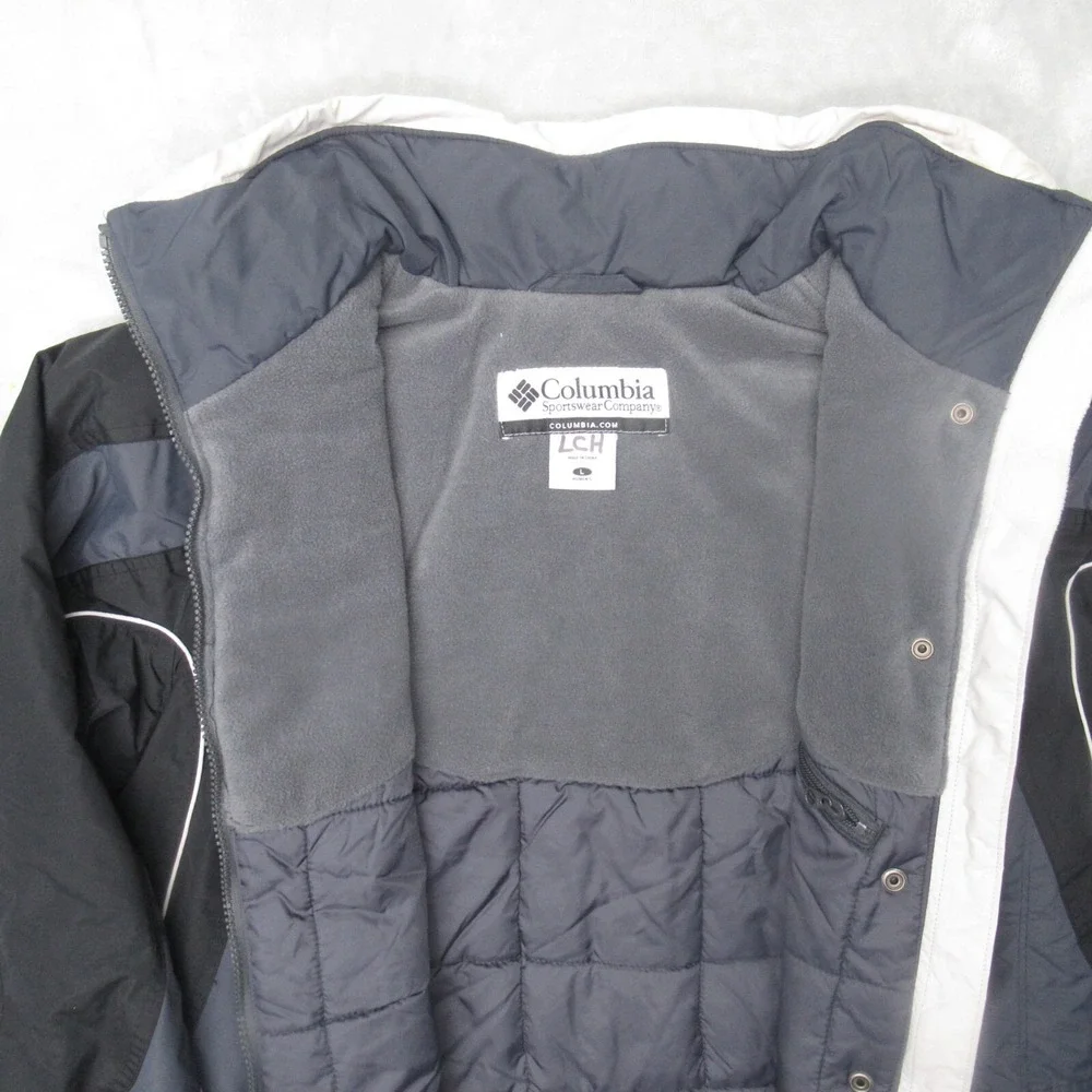 Columbia Jacket Women Large Blue Colorblock Insulated Snap Zip Parka Winter Ski